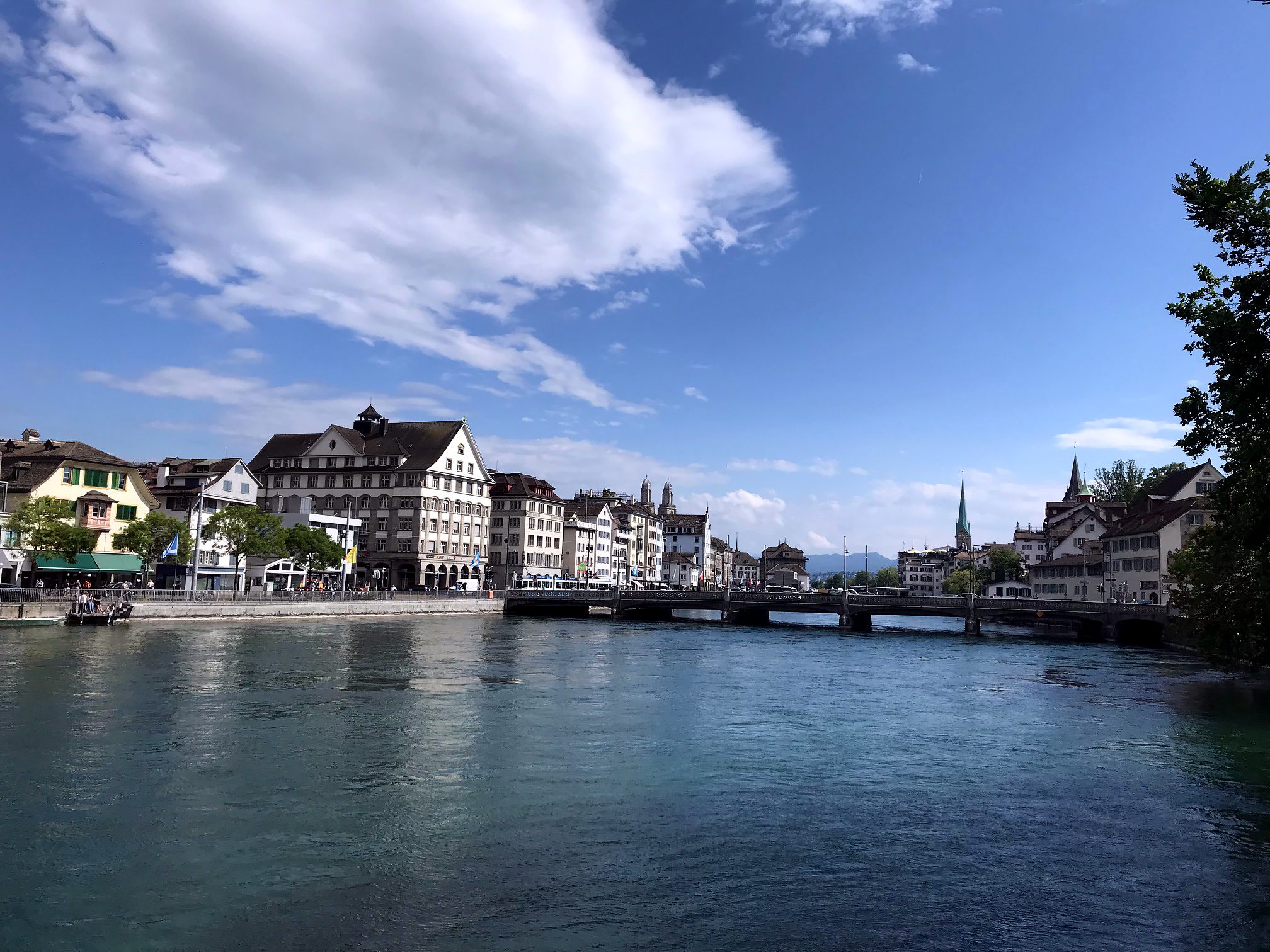 Zurich river on a hot summer day